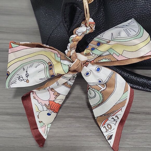 Elegant Clockwork Bow Handbag Charm Keychain - Twilly Style Silk Bag Accessory - Picture 4 of 4